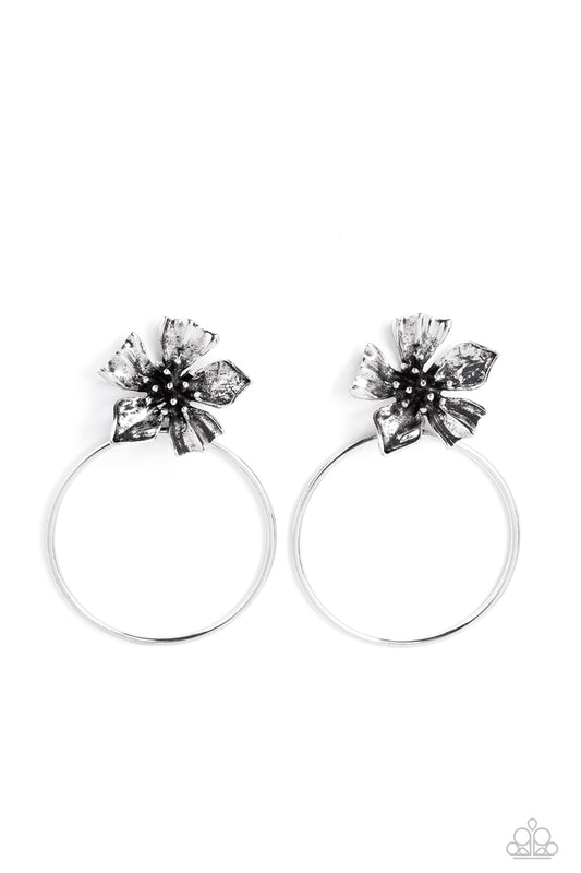 Paparazzi Accessories-Buttercup Bliss Silver Shimmery Hoop Earrings