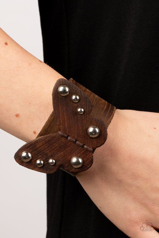 Paparazzi Accessories-Butterfly Farm Brown Leather Band Bracelet