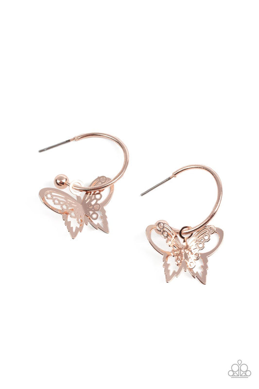 Paparazzi Accessories-Butterfly Freestyle Rose Gold Charm Earrings