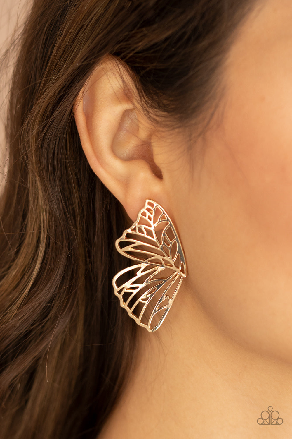 Paparazzi Accessories-Butterfly Frills Gold Scalloped  Earrings