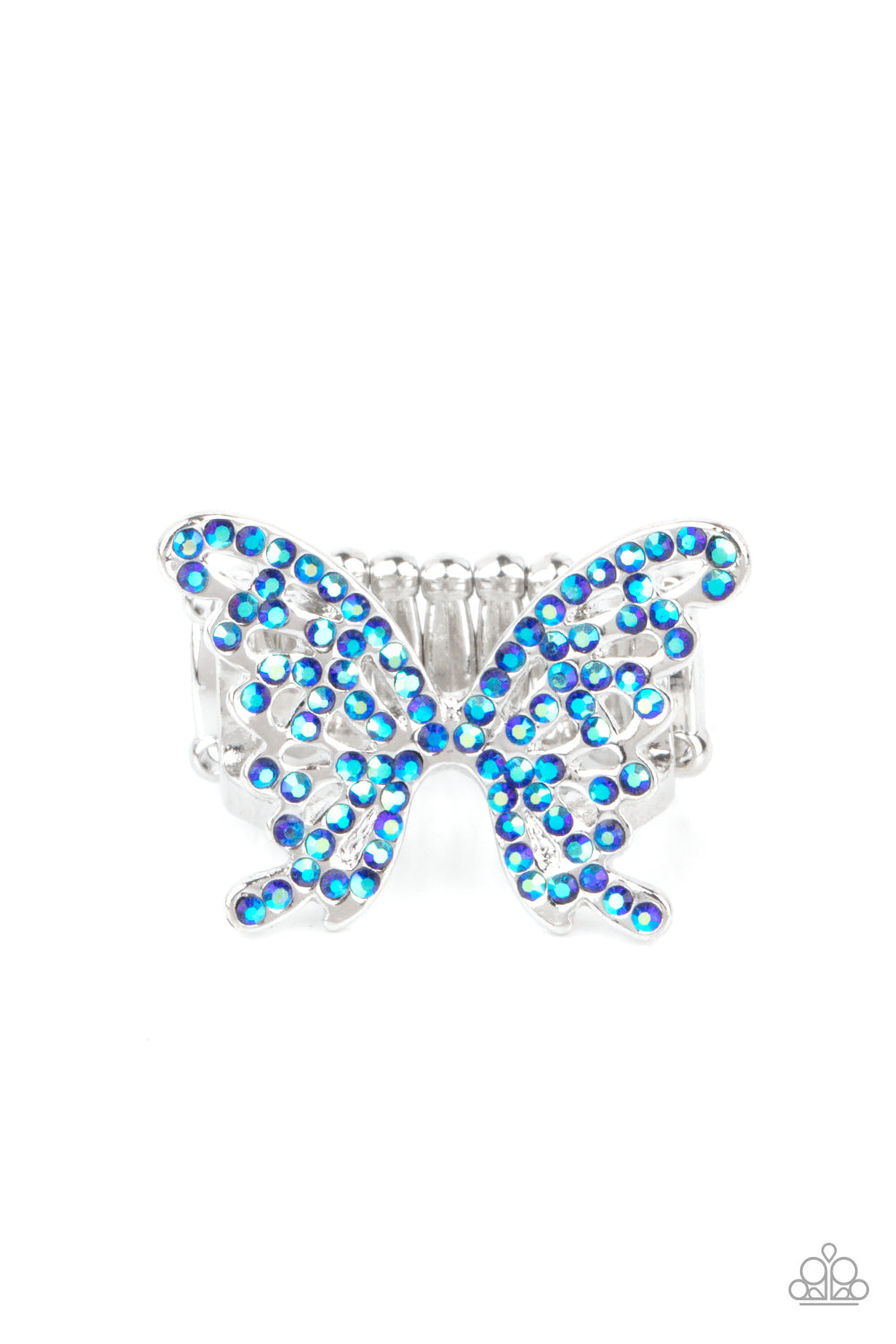 Paparazzi Accessories-Butterfly Orchard Iridescent Blue Rhinestone Earrings