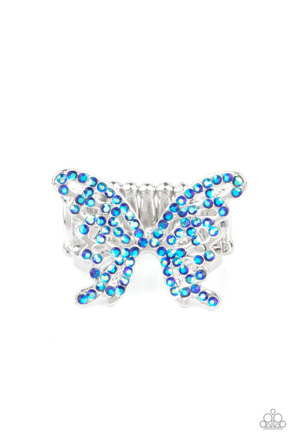 Paparazzi Accessories-Butterfly Orchard Iridescent Blue Rhinestone Earrings