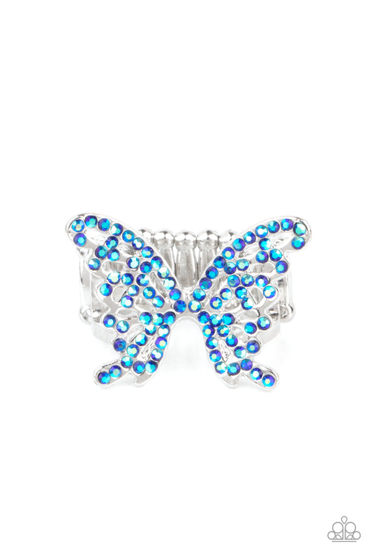 Paparazzi Accessories-Butterfly Orchard Iridescent Blue Rhinestone Earrings