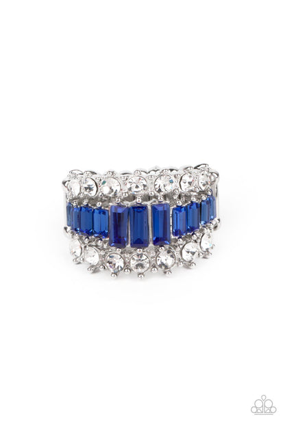 Paparazzi Accessories-Blue Stunning White Rhinestone Ring