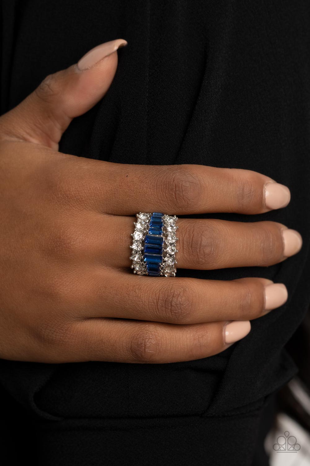 Paparazzi Accessories-Blue Stunning White Rhinestone Ring