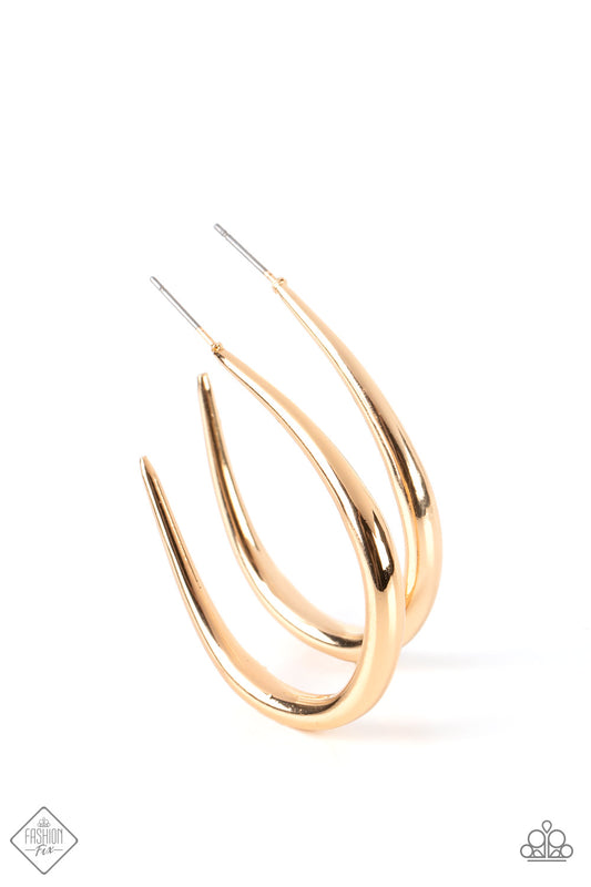 Paparazzi Accessories-CURVE Your Appetite Gold Asymmetrical Hoop Earrings