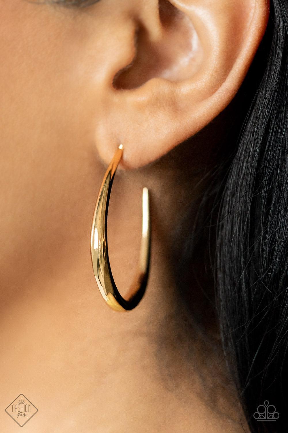 Paparazzi Accessories-CURVE Your Appetite Gold Asymmetrical Hoop Earrings