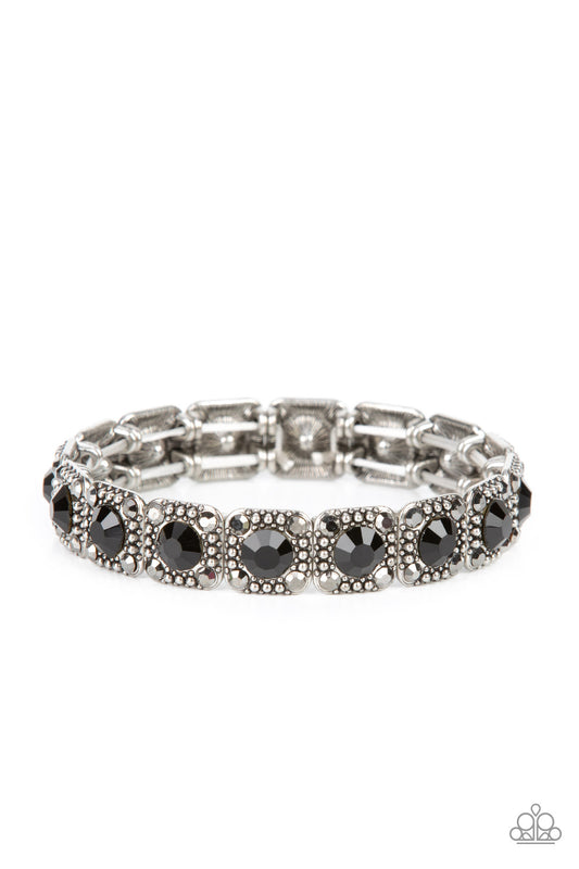 Paparazzi Accessories-Cache Commodity Black Rhinestone Hematite Bracelets