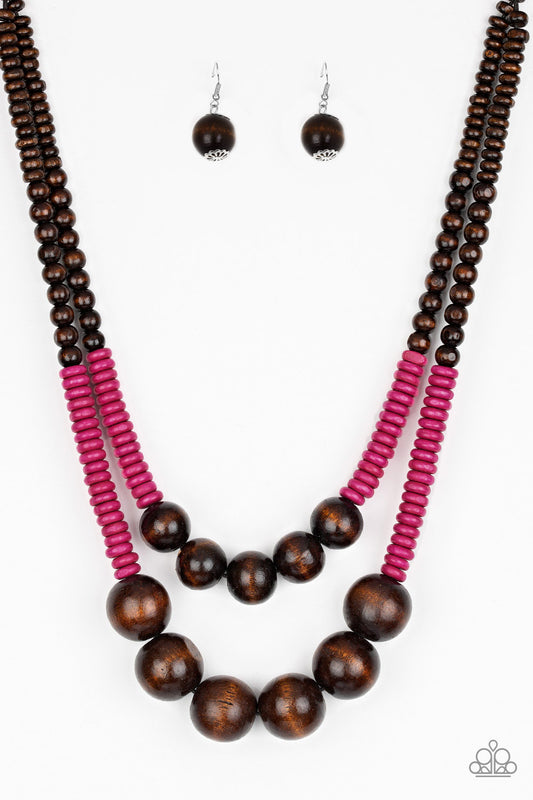 Paparazzi Accessories-Cancun Cast Away Pink Wood Necklace Set