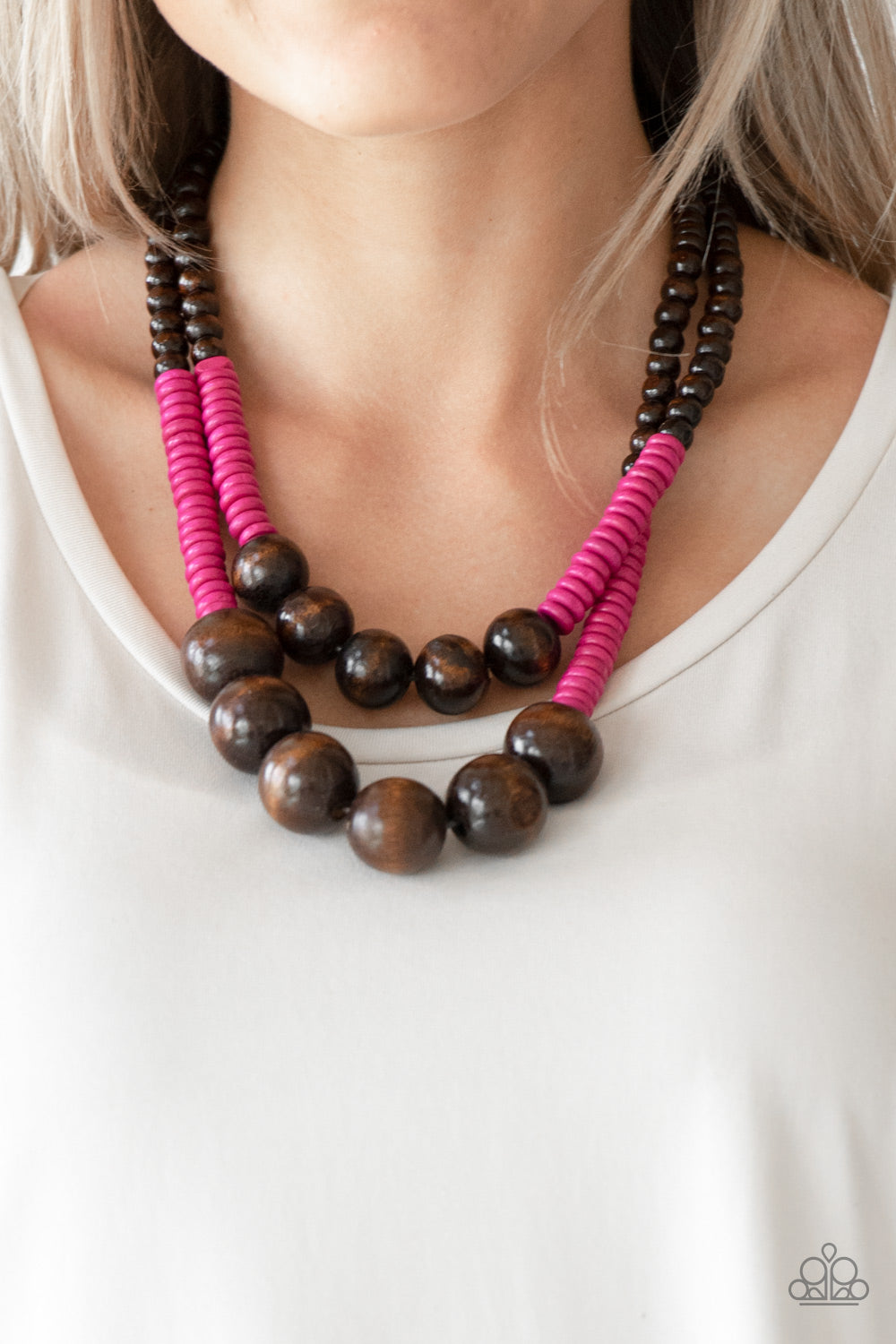Paparazzi Accessories-Cancun Cast Away Pink Wood Necklace Set