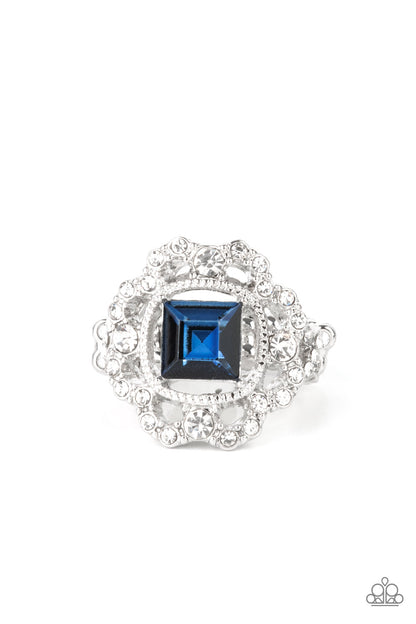 Paparazzi Accessories-Candid Charisma Blue Flower White Rhinestone Ring