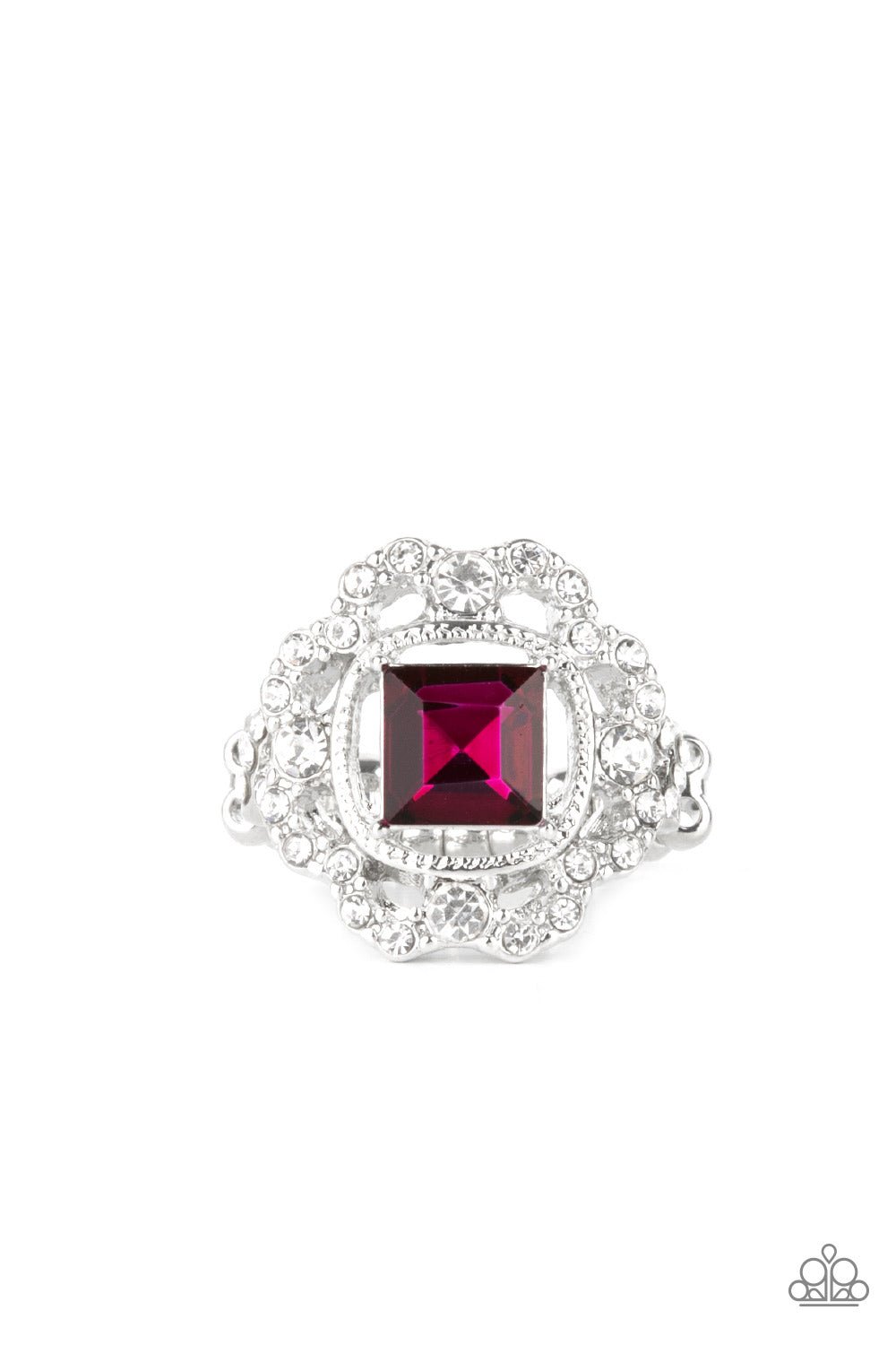 Paparazzi Accessories-Candid Charisma Pink Flower Petal Rhinestone Ring