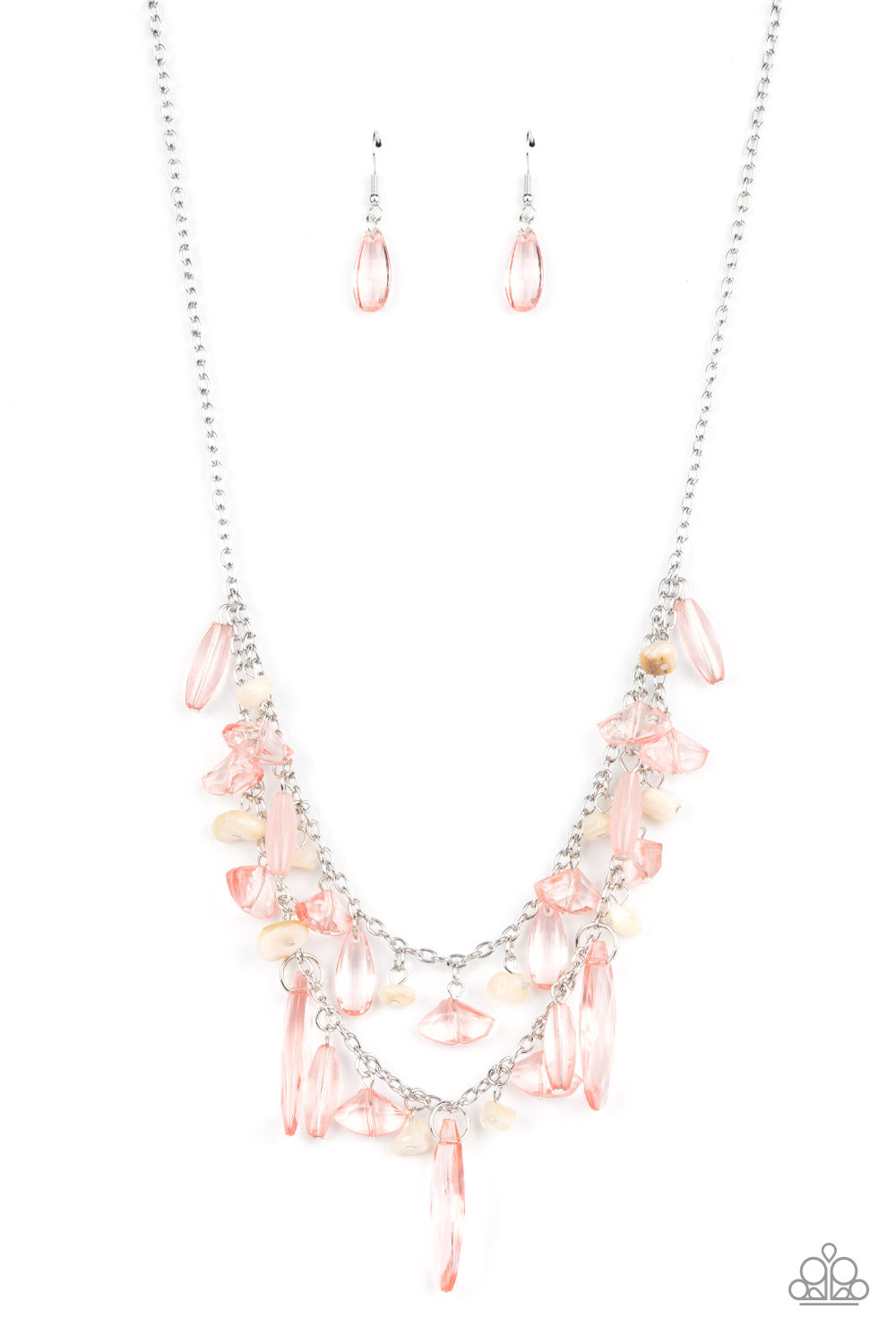 Paparazzi Accessories-Candlelit Cabana Pink Rosette Crystal Pebble Necklace Set