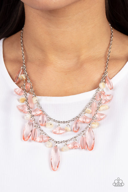 Paparazzi Accessories-Candlelit Cabana Pink Rosette Crystal Pebble Necklace Set