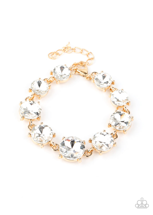 Paparazzi Accessories-Can't Believe My ICE Gold Rhinestone Bracelet