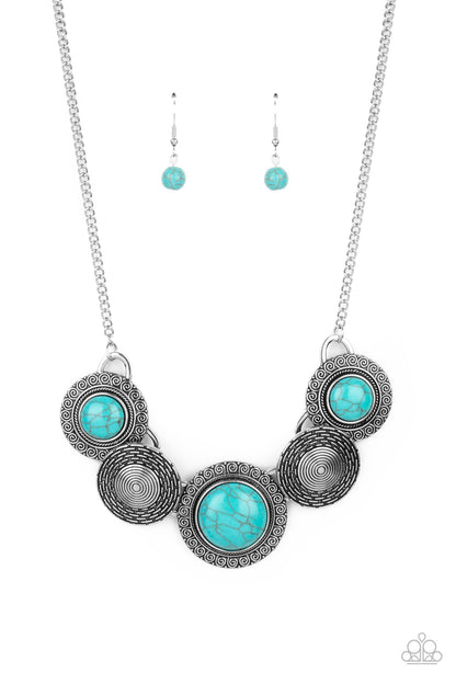 Paparazzi Accessories-Canyon Cottage Blue Turquoise Stone Necklace Set