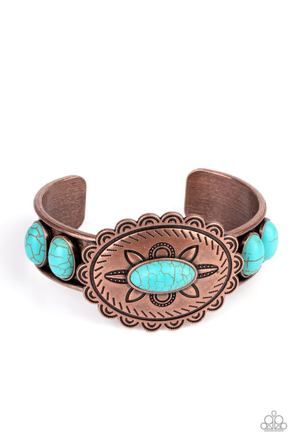 Paparazzi Accessories-Canyon Heirloom Copper Turquoise Scalloped Bracelet