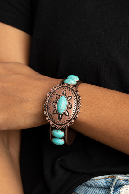 Paparazzi Accessories-Canyon Heirloom Copper Turquoise Scalloped Bracelet