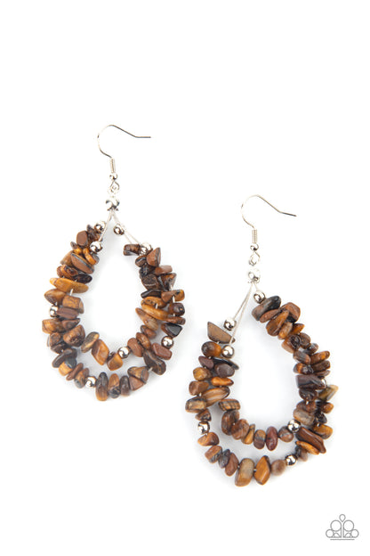 Paparazzi Accessories-Canyon Rock Art Brown Tiger's Eye Earrings