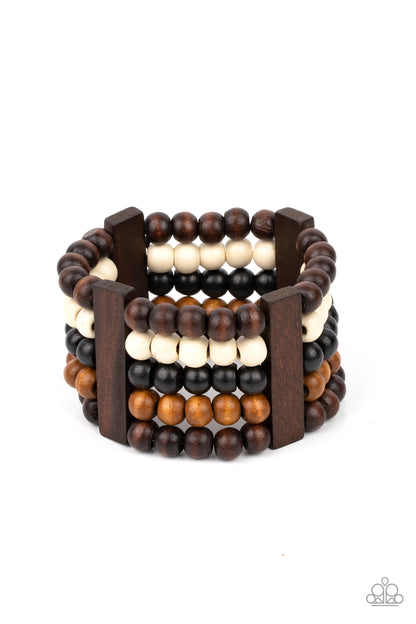 Paparazzi Accessories-Caribbean Catwalk Multi Wooden Brown Rectangular Bracelet