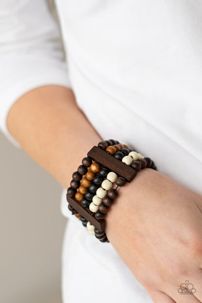 Paparazzi Accessories-Caribbean Catwalk Multi Wooden Brown Rectangular Bracelet