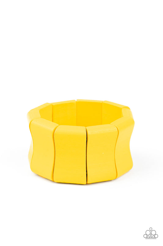 Paparazzi Accessories-Caribbean Couture Yellow Wood Bracelet