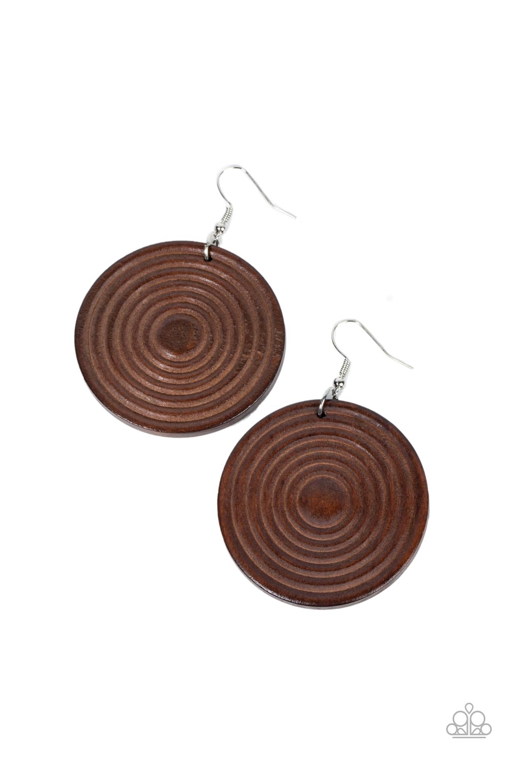 Paparazzi Accessories-Caribbean Cymbal Brown Wooden Circular Disc Earrings