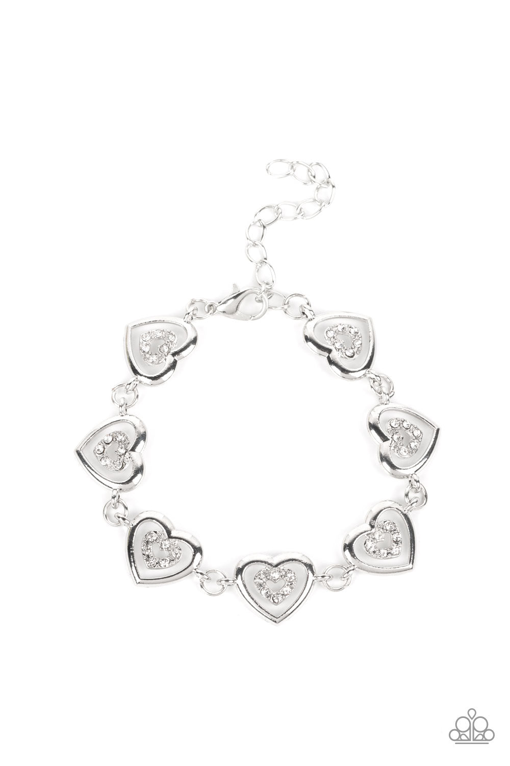 Paparazzi Accessories-Catching Feelings White Rhinestone Heart Bracelet