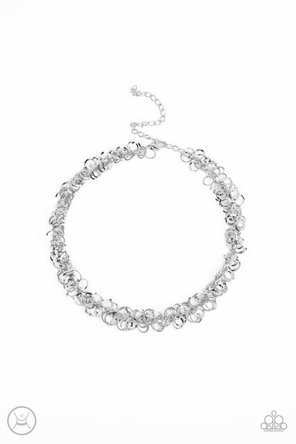 Paparazzi Accessories-Cause A Commotion Silver Beveled Hoop Necklace Set