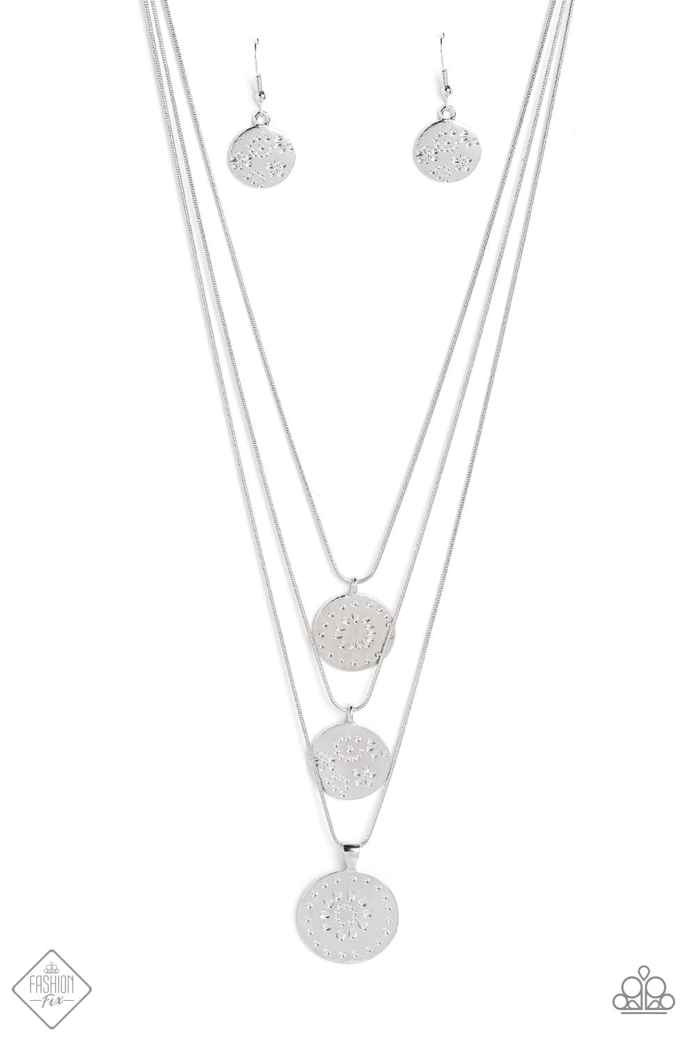 Paparazzi Accessories-Caviar Charm Feb.'s 2023 FF Silver Disc Necklace Set