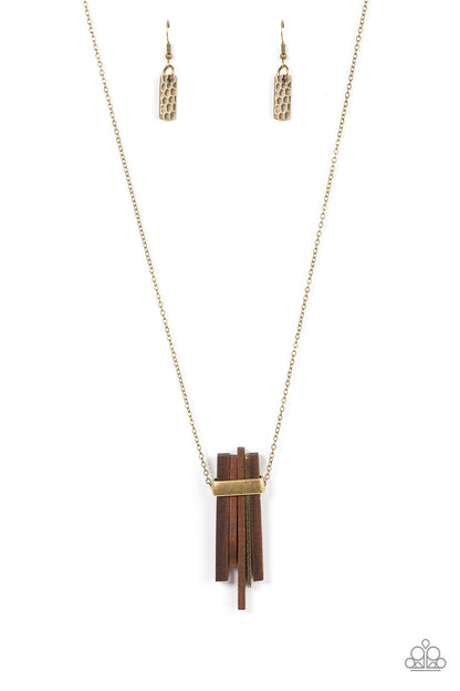 Paparazzi Accessories-Cayman Castaway Brass Rectangular Wooden Necklace Set