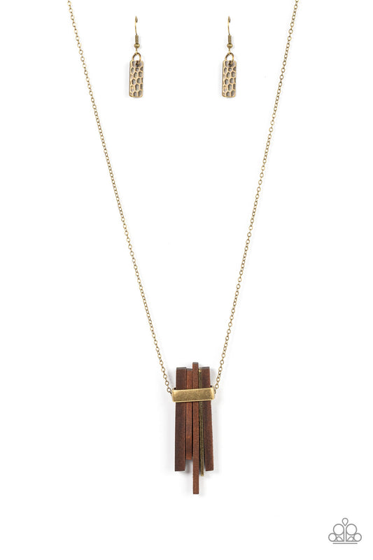 Paparazzi Accessories-Cayman Castaway Brass Rectangular Wooden Necklace Set