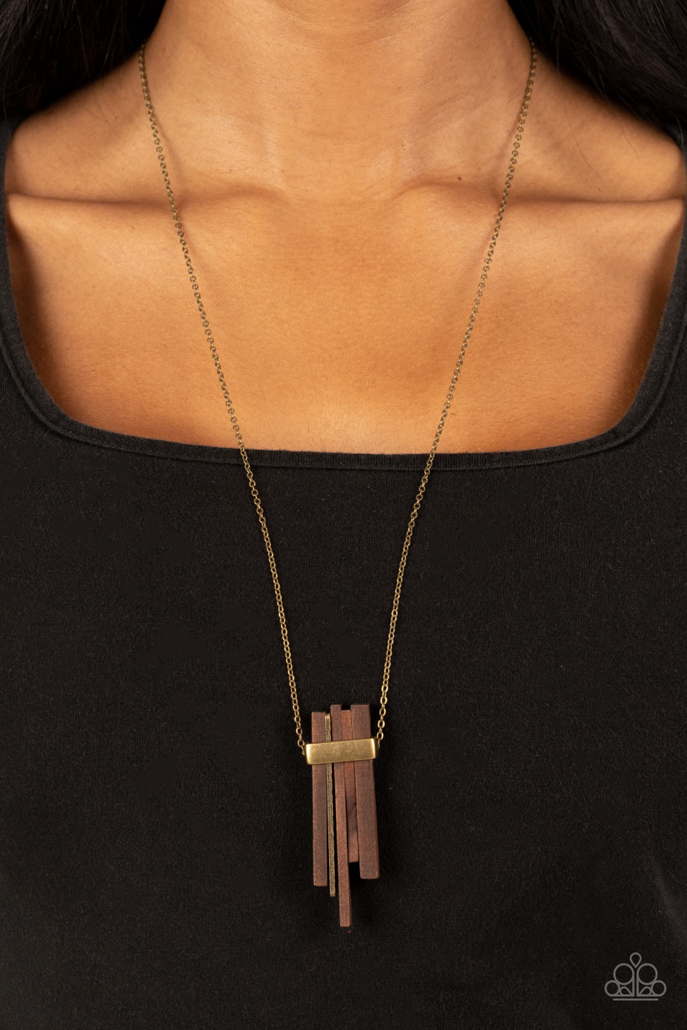 Paparazzi Accessories-Cayman Castaway Brass Rectangular Wooden Necklace Set