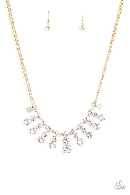 Paparazzi Accessories-Celebrity Couture Gold Glassy White Necklace Set