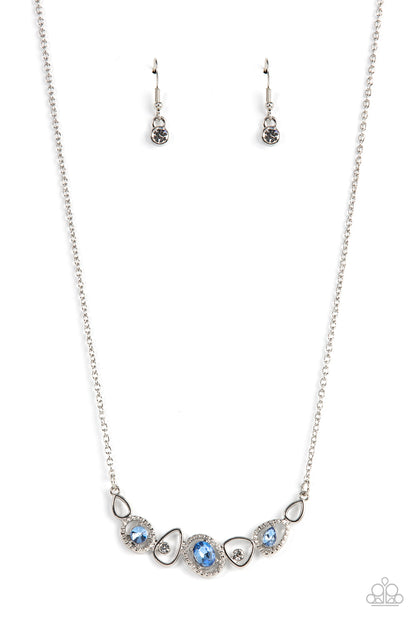 Paparazzi Accessories-Celestial Cadence Blue Coalesce White Rhinestone Necklace Set