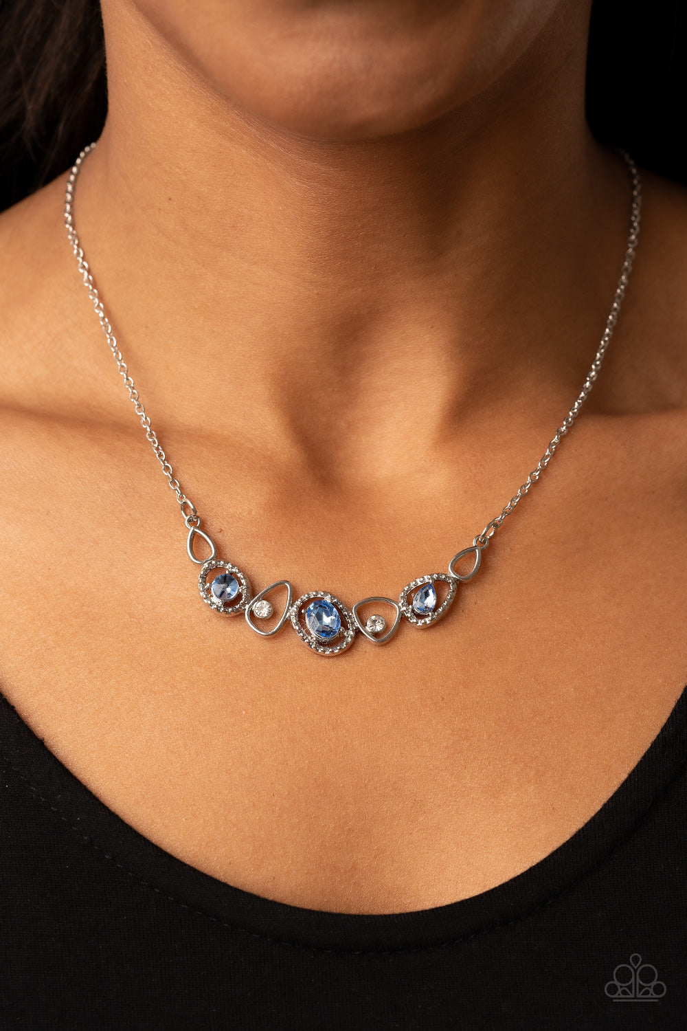 Paparazzi Accessories-Celestial Cadence Blue Coalesce White Rhinestone Necklace Set