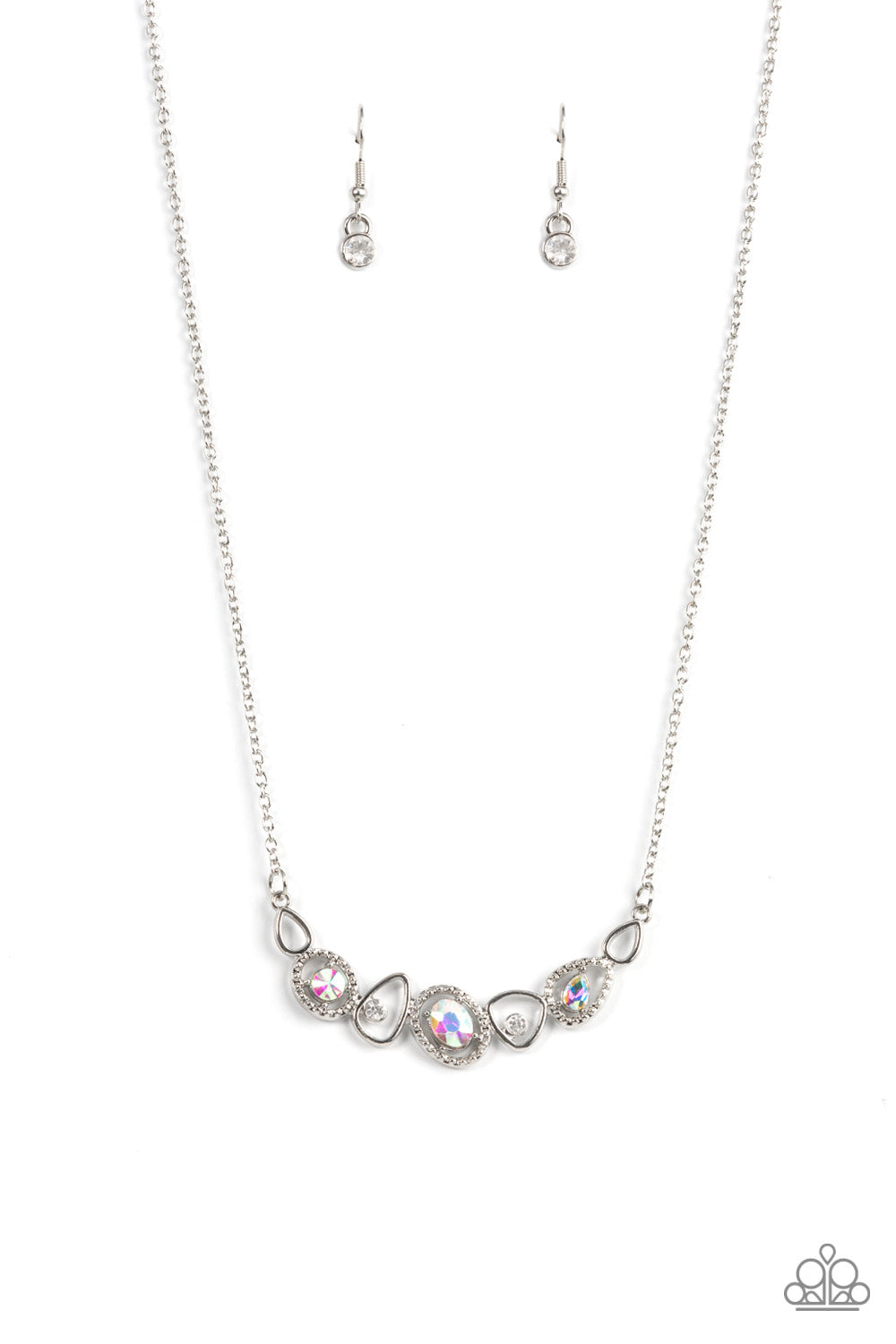 Paparazzi Accessories-Celestial Cadence Shiny Silver Iridescent Necklace Set