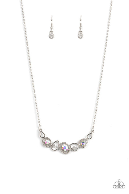 Paparazzi Accessories-Celestial Cadence Shiny Silver Iridescent Necklace Set