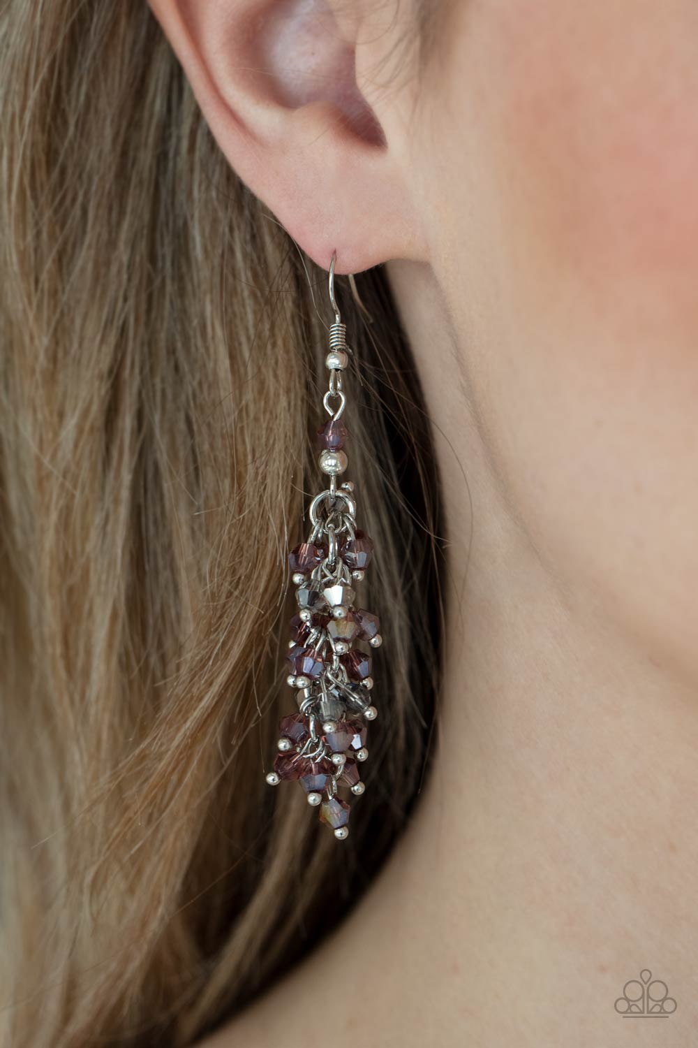 Paparazzi Accessories-Celestial Chandeliers Purple Iridescent Crystal Bead Earrings