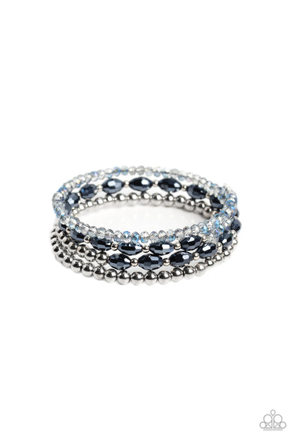 Paparazzi Accessories-Celestial Chapter Blue Glassy Bead Silver Bracelet