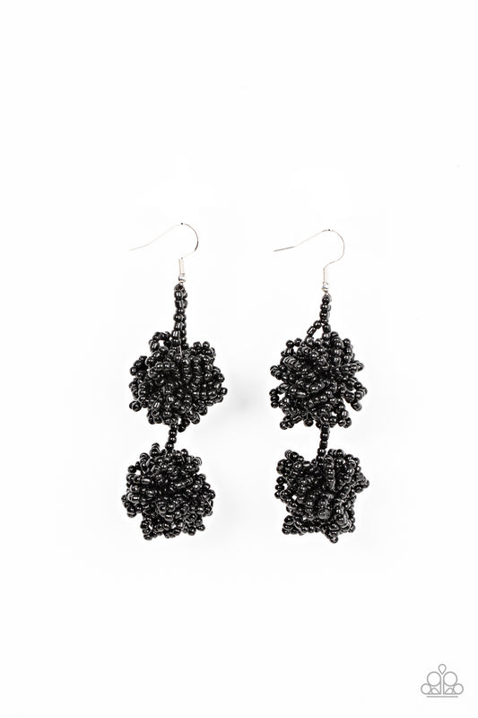 Paparazzi Accessories-Celestial Collision Black Shiny Seed Bead Earrings