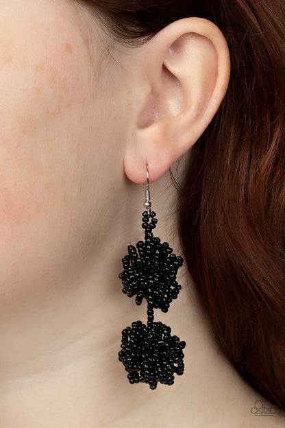 Paparazzi Accessories-Celestial Collision Black Shiny Seed Bead Earrings