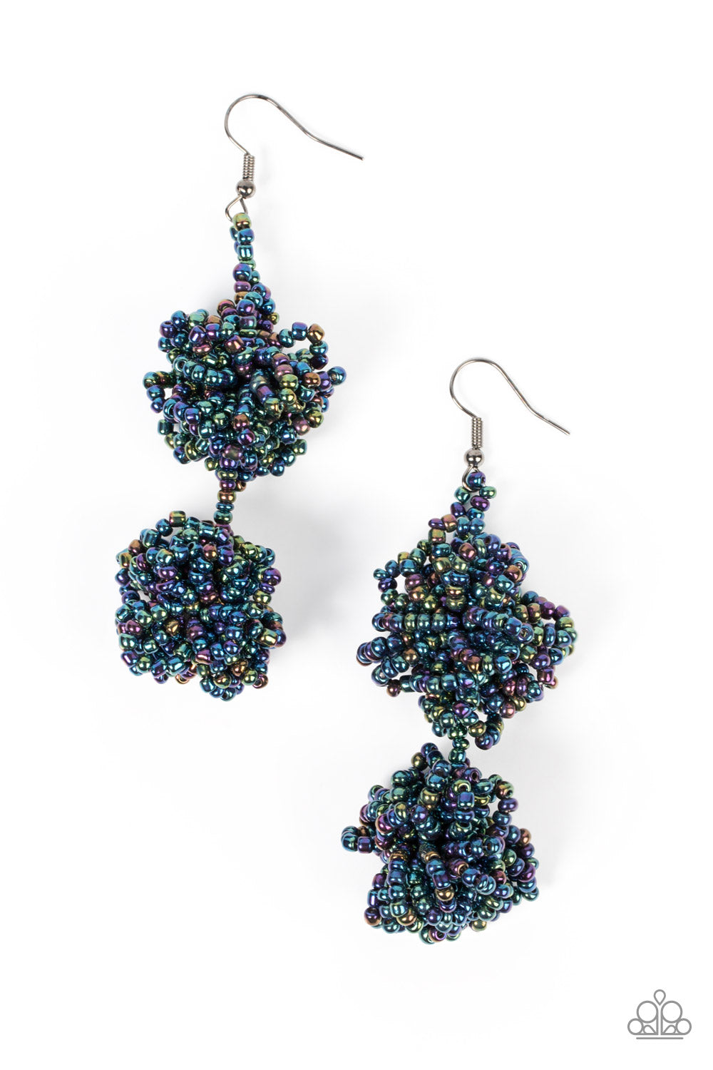 Paparazzi Accessories-Celestial Collision Multi Clustered Oil Spill Bead Earrings