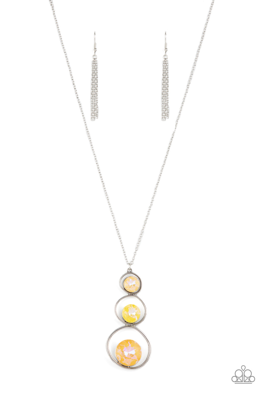 Paparazzi Accessories-Celestial Courtier Yellow Iridescent Silver Hoop Necklace Set