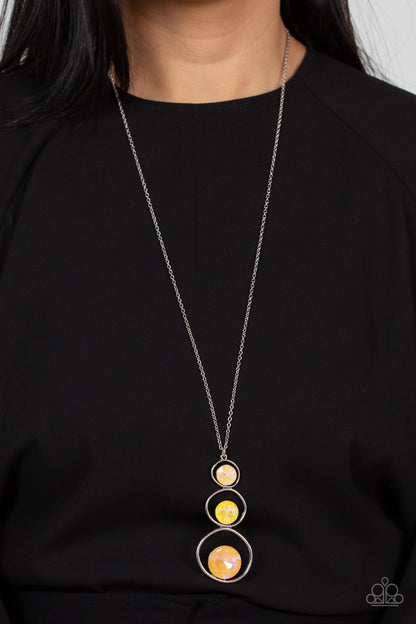 Paparazzi Accessories-Celestial Courtier Yellow Iridescent Silver Hoop Necklace Set