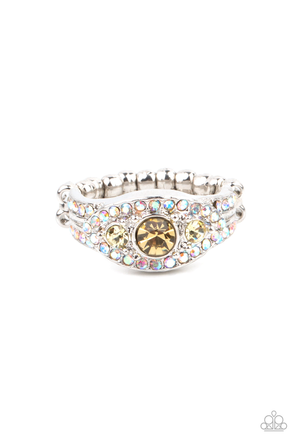 Paparazzi Accessories-Celestial Crowns Yellow Glittering Rhinestone Ring