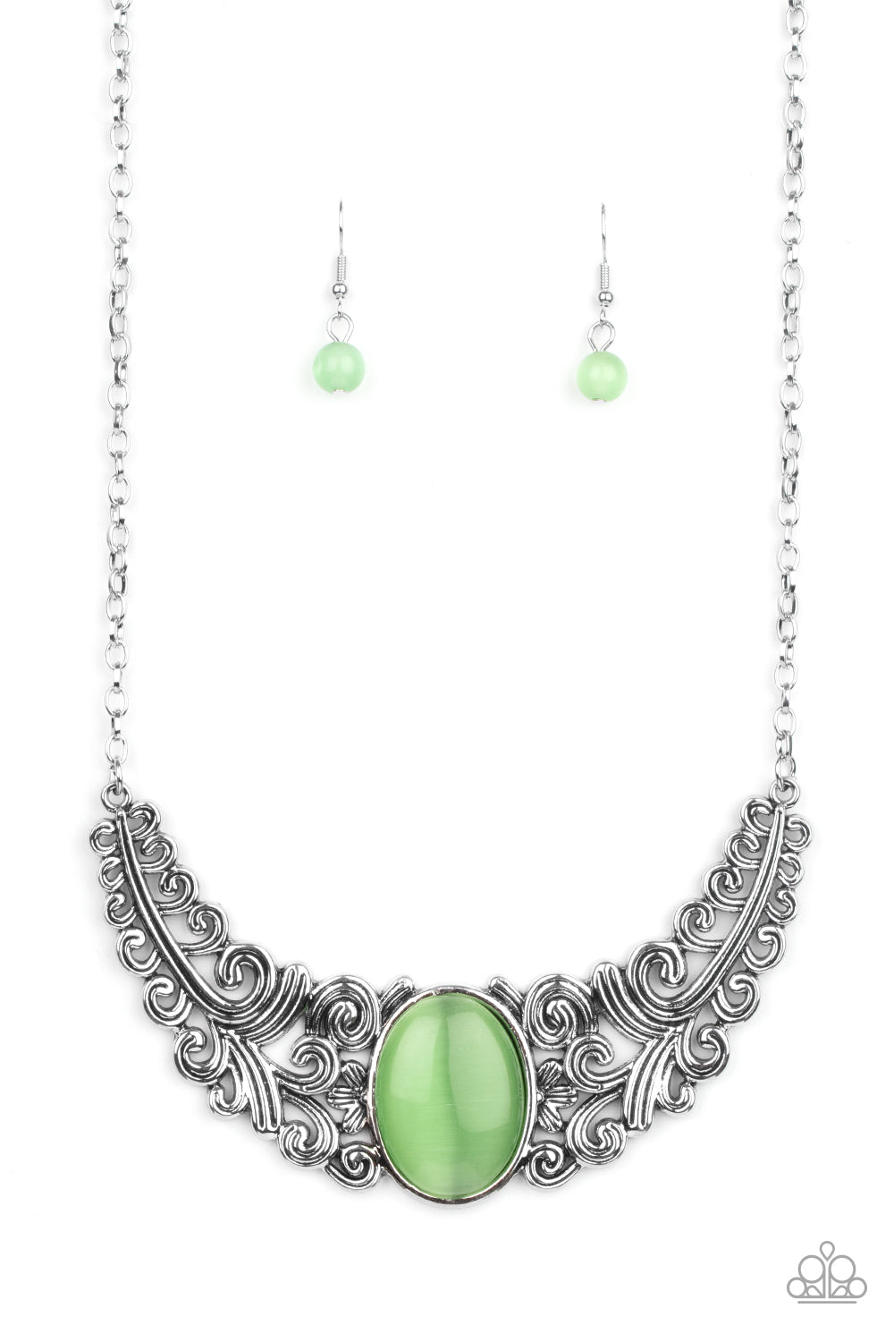 Paparazzi Accessories-Celestial Eden Green Leafy Cat's Eye Necklace Set