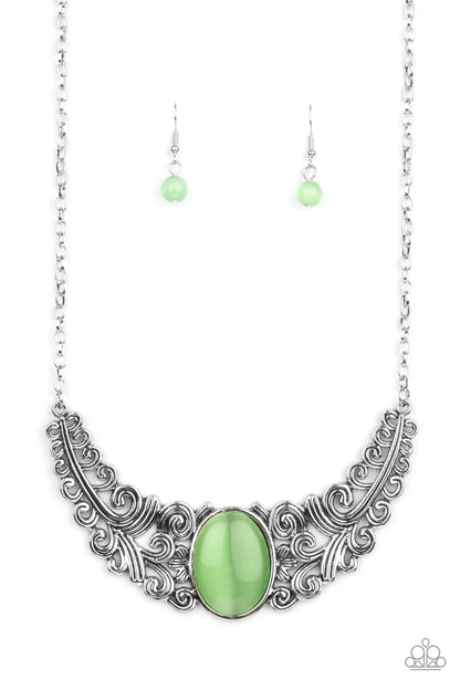 Paparazzi Accessories-Celestial Eden Green Leafy Cat's Eye Necklace Set