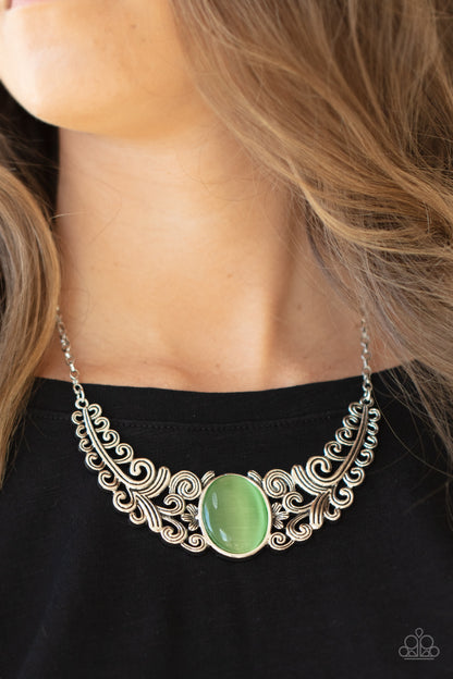 Paparazzi Accessories-Celestial Eden Green Leafy Cat's Eye Necklace Set