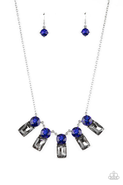 Paparazzi Accessories-Celestial Royal Blue Oversize Smoky Rhinestone Necklace Set